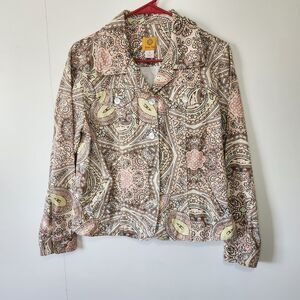 Ruby Rd Paisley Cotton Jacket Blazer Pastel Coral Mint Brown Womens 12